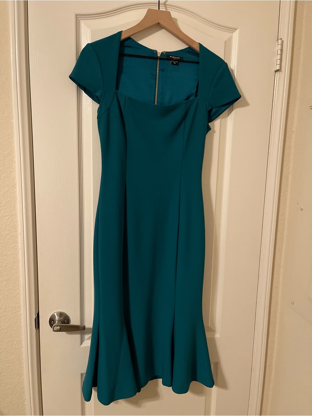 Marciano Tahari Teal Fit-and-Flare Midi Dress